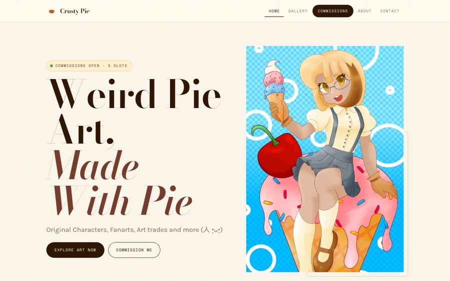 Screenshot of the Crusty Pie website