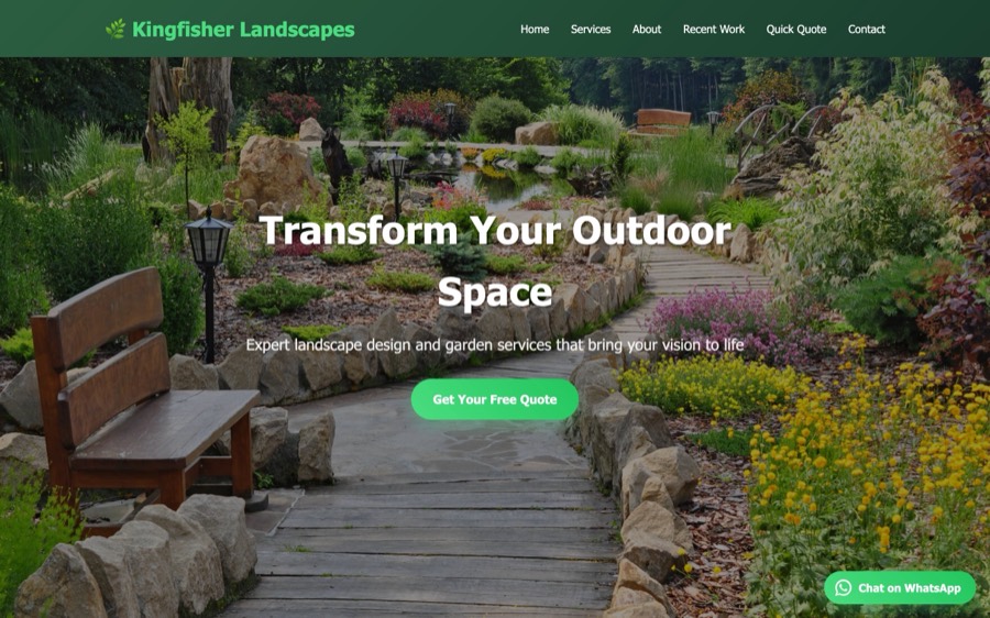 Screenshot of the Kingfisher Landscapes website