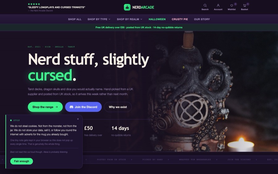 Screenshot of the Nerd Arcade website