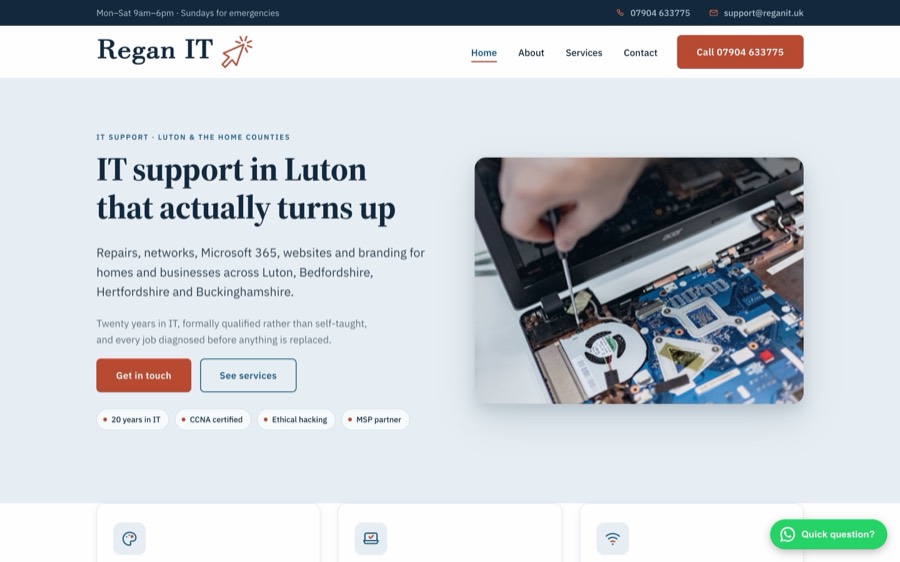 Screenshot of the Regan IT website