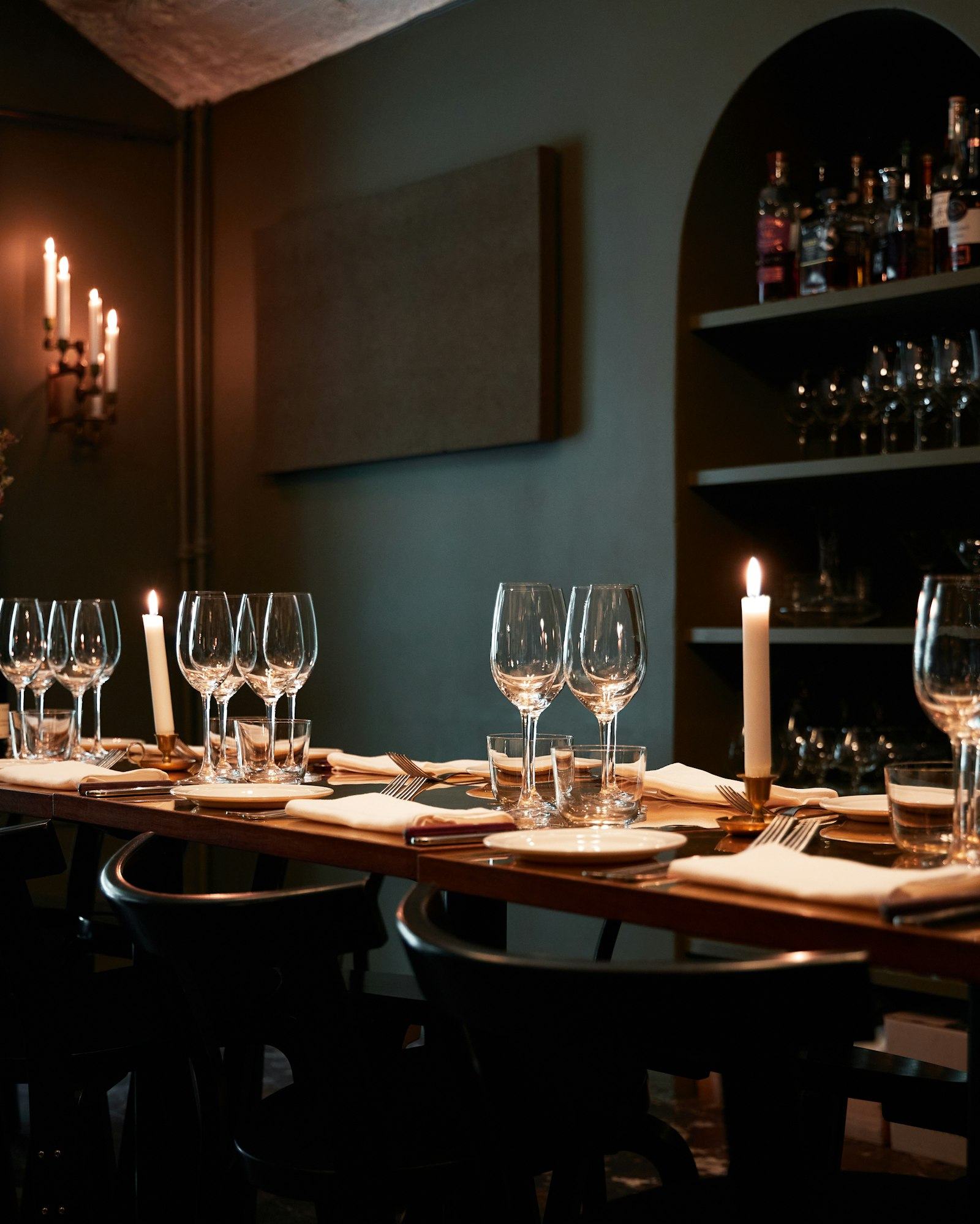 The back room set for a long table